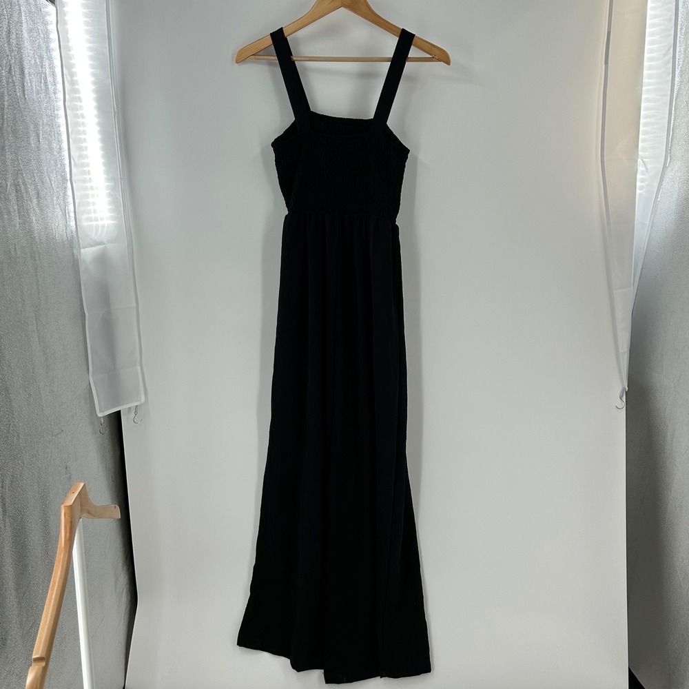 Black Smocked Wide Leg Jumpsuit Sleeveless Size S palazzo boho loungewear - Picture 6 of 9